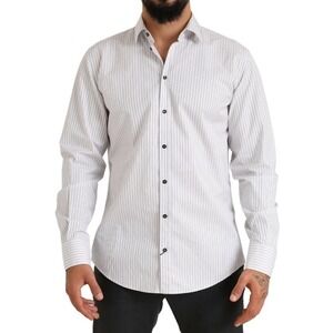Dolce & Gabbana luxury Striped Dress Shirt Grey White Classic button down 15.5"